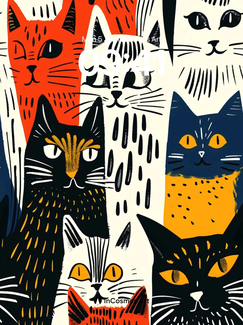 Whimsical Feline Pattern Wallpaper with Playful Gaze