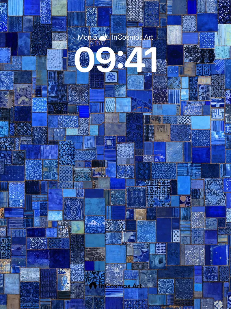 Indigo Tapestry Wallpaper with Mosaic Patterns