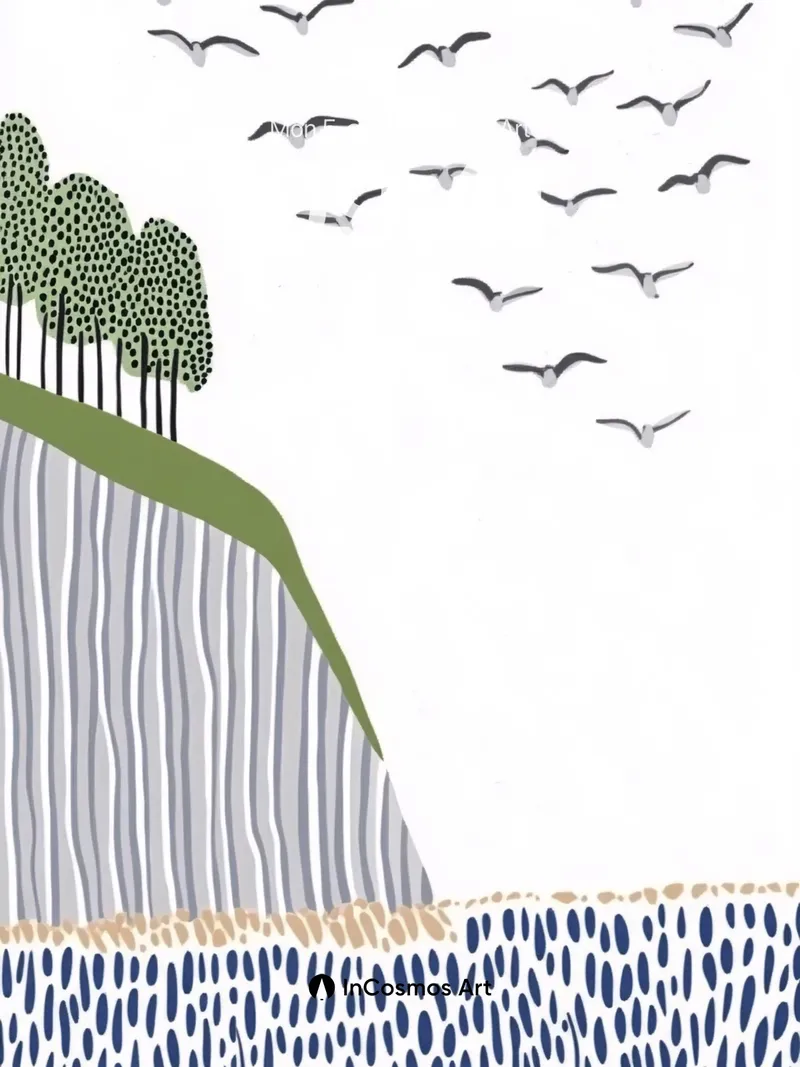 Serenity Cliff Wallpaper with Flying Flock