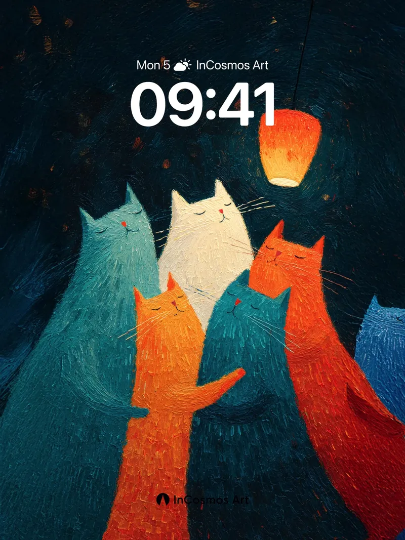 Whispering Cats Wallpaper with Hanging Lantern