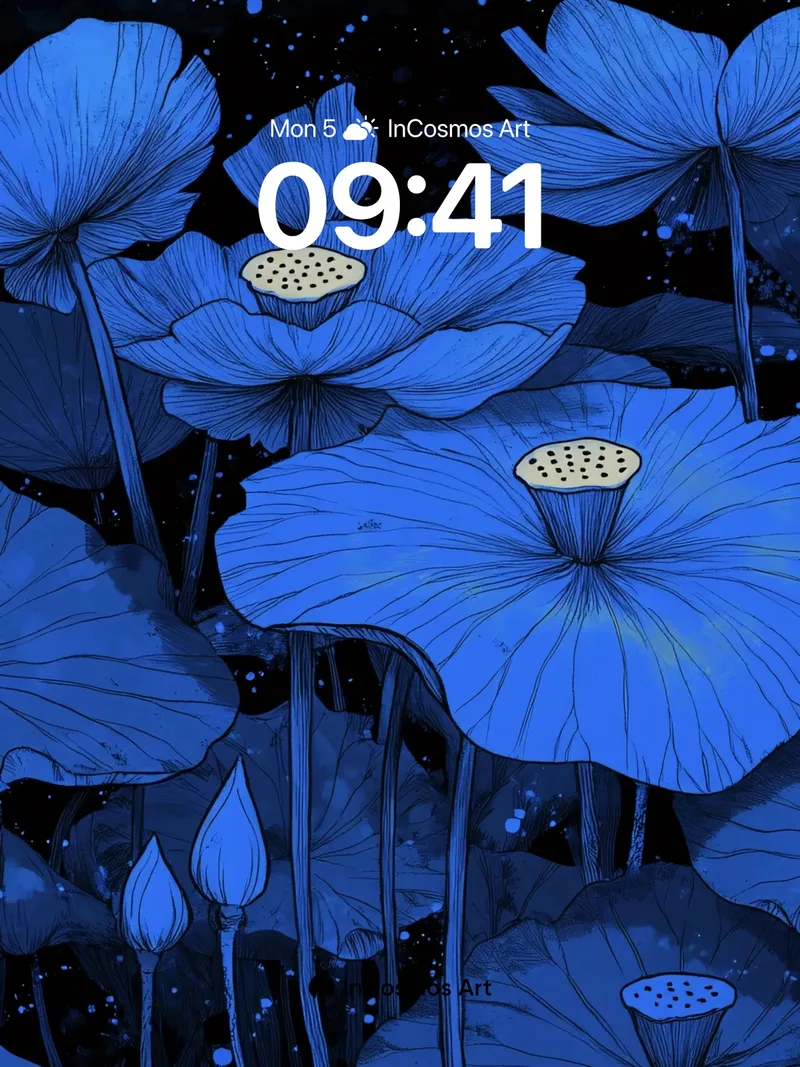 Nocturnal Lotus Wallpaper in Celestial Blue