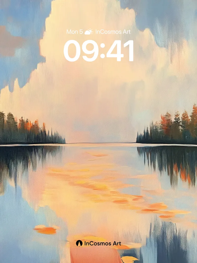 Serene Reflection Wallpaper with Floating Canoe