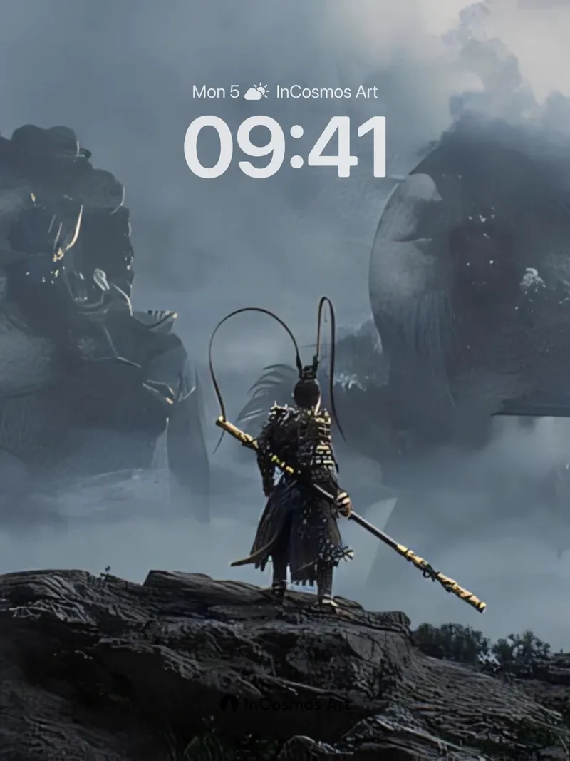 Ethereal Warrior Wallpaper with Stone Giants