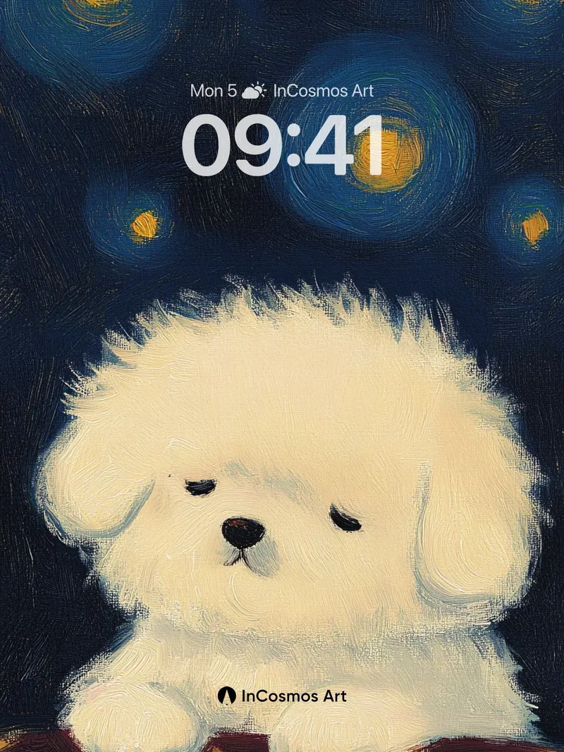 Starry Slumber Wallpaper with Fluffy Pup