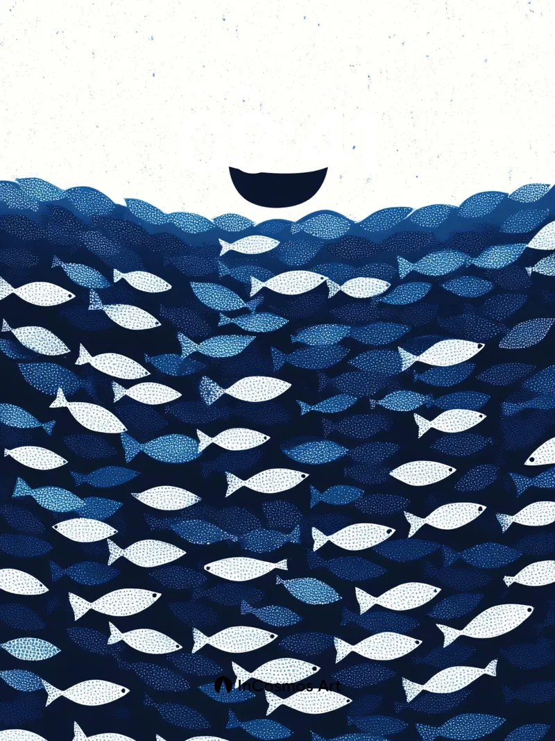 Whispering Depths Wallpaper with School of Silver Fish