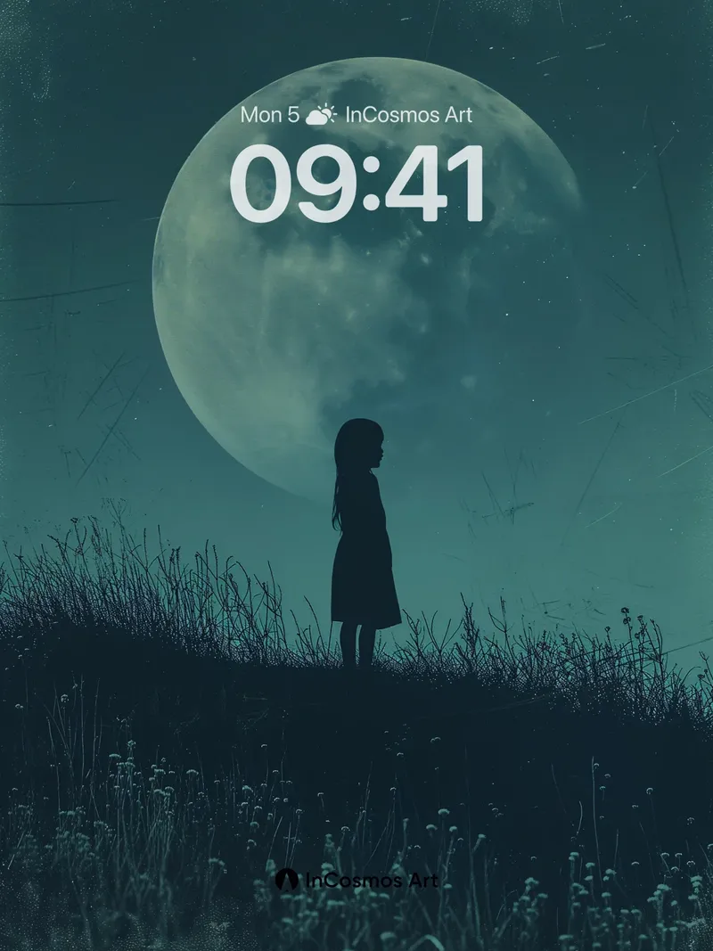 Lunar Silhouette Wallpaper with Whispering Grass