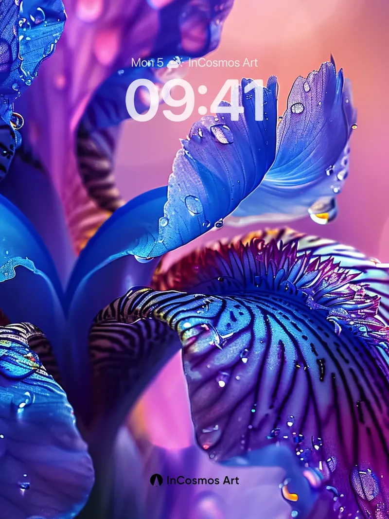 Luminous Iris Wallpaper with Dewdrop Echoes