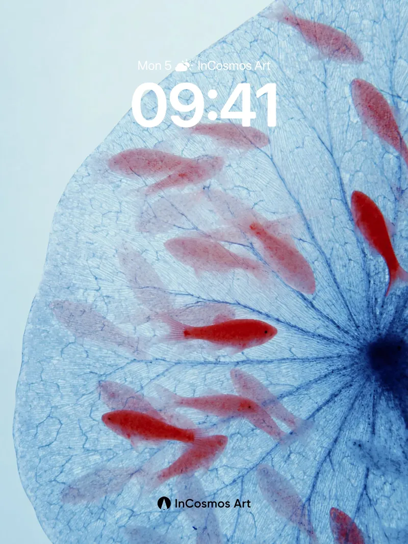 Serene Vein Wallpaper with Floating Fish