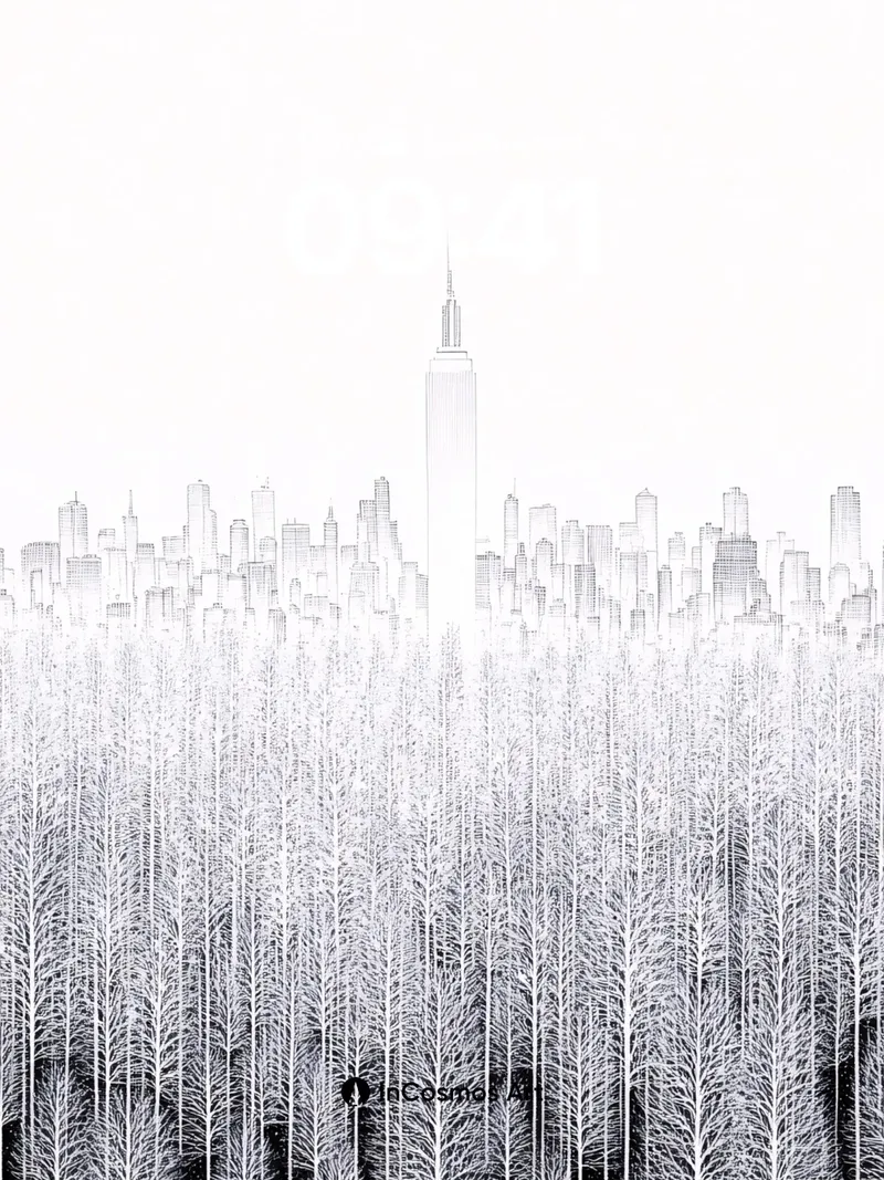 Frost Forest Wallpaper with City Horizon