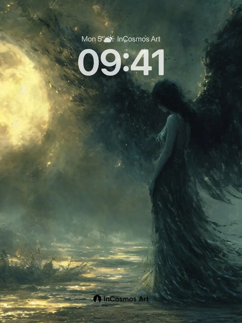 Lunar Shadow Wallpaper with Feathered Wings