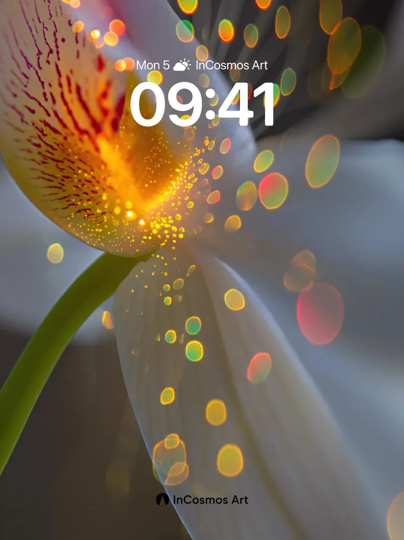 Luminous Orchid Wallpaper with Floating Light Particles
