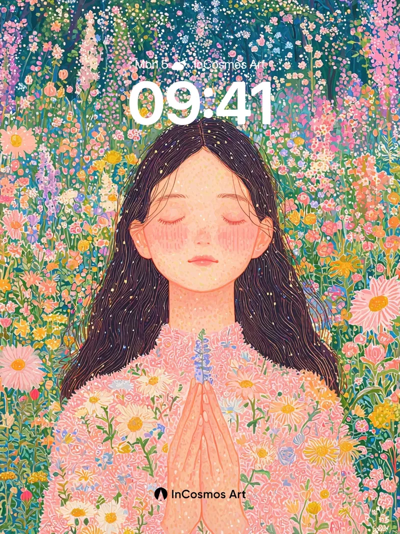 Serenity Garden Wallpaper with Floral Prayers