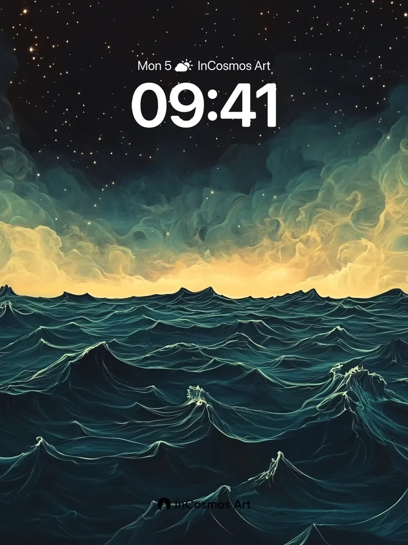 Starlit Ocean Wallpaper with Golden Horizon