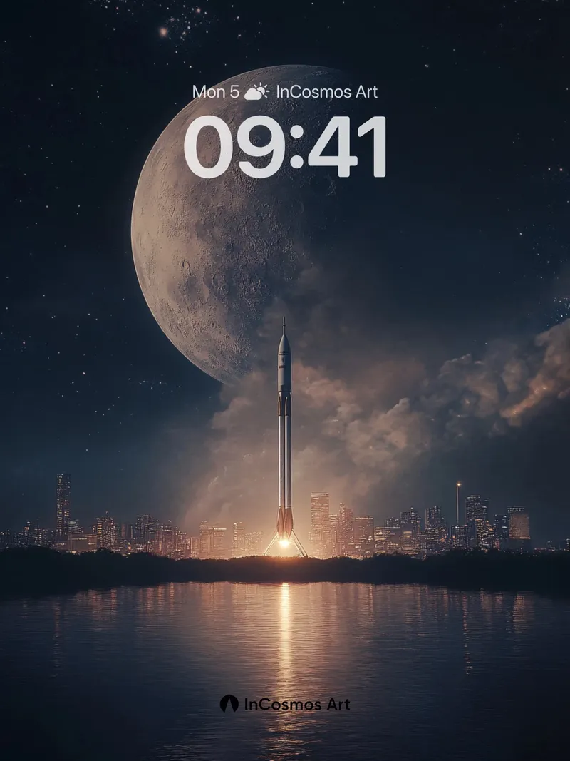 Lunar Launch Wallpaper with City Reflection