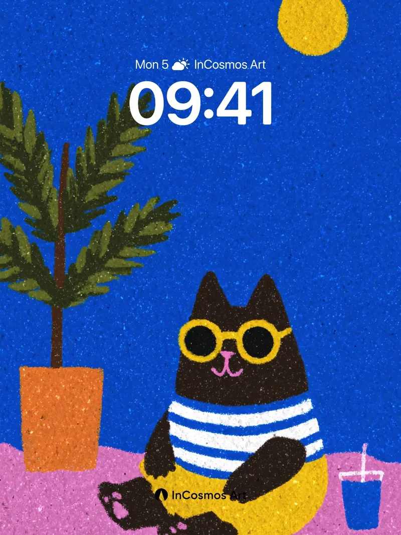 Midnight Sun Cat Wallpaper with Textured Dreams