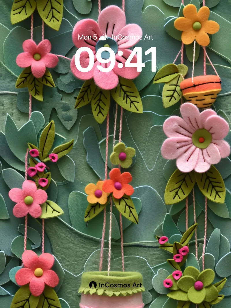 Whimsical Garden Wallpaper with Felt Florals
