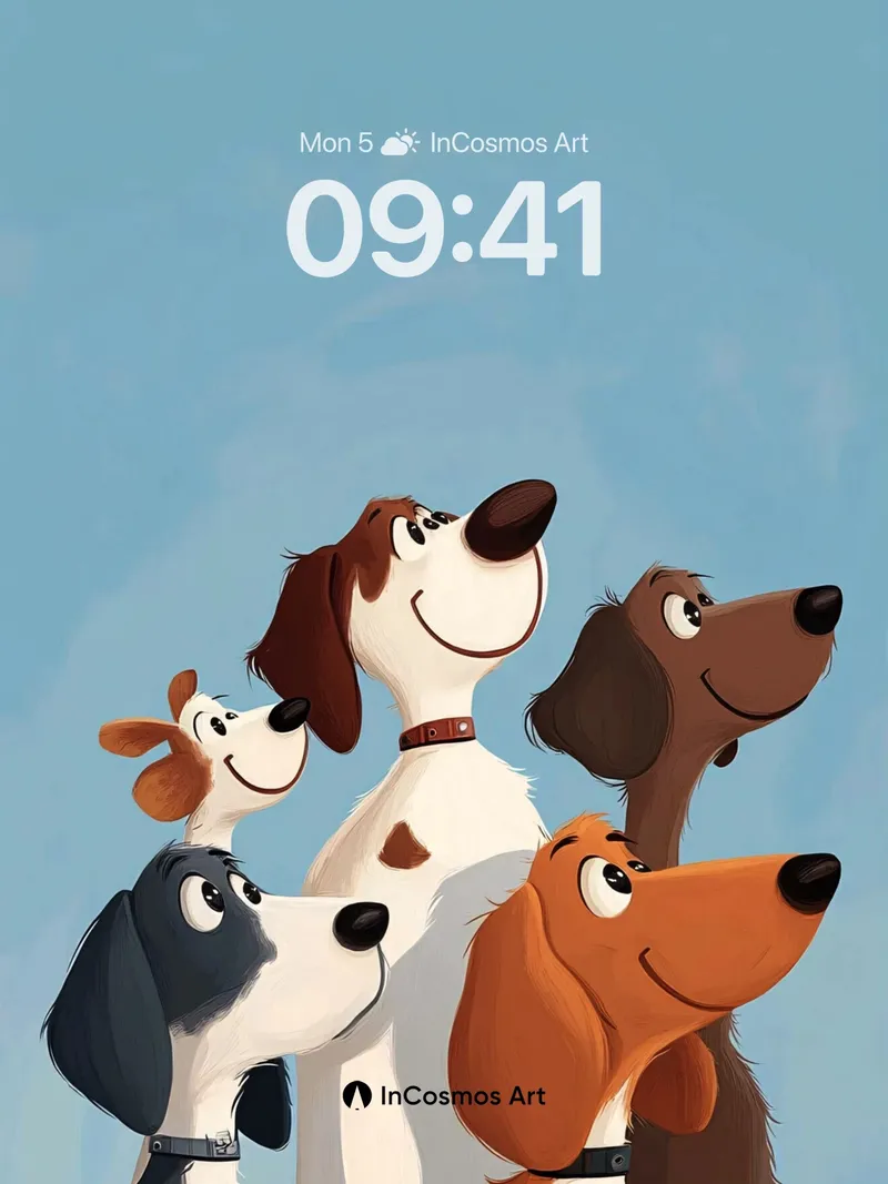 Playful Pup Parade Wallpaper with Sky-Blue Backdrop