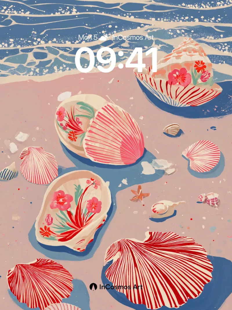 Tropical Reverie Wallpaper with Painted Shells