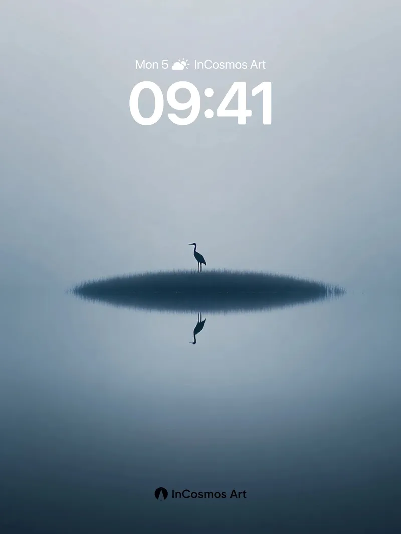 Serenity Heron Wallpaper with Mirror Stillness