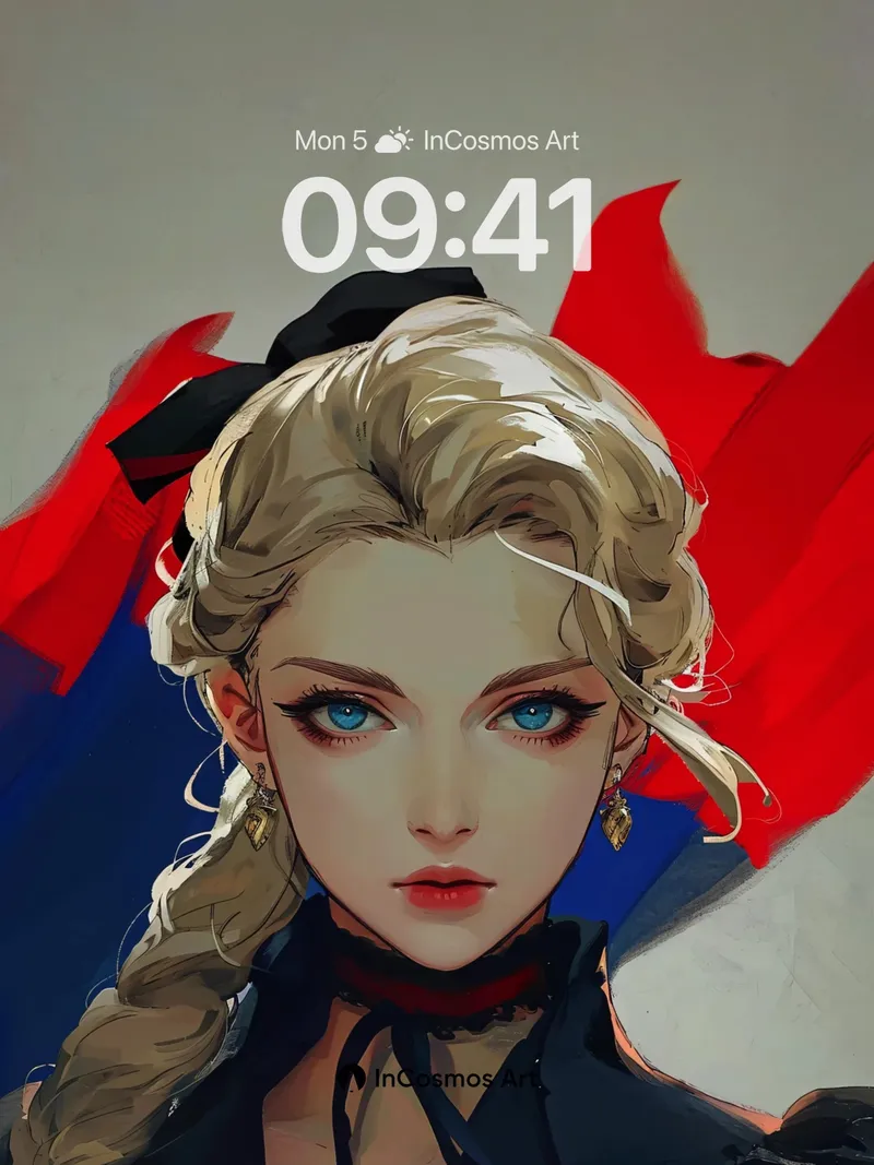 Crimson Veil Wallpaper with Golden Tresses