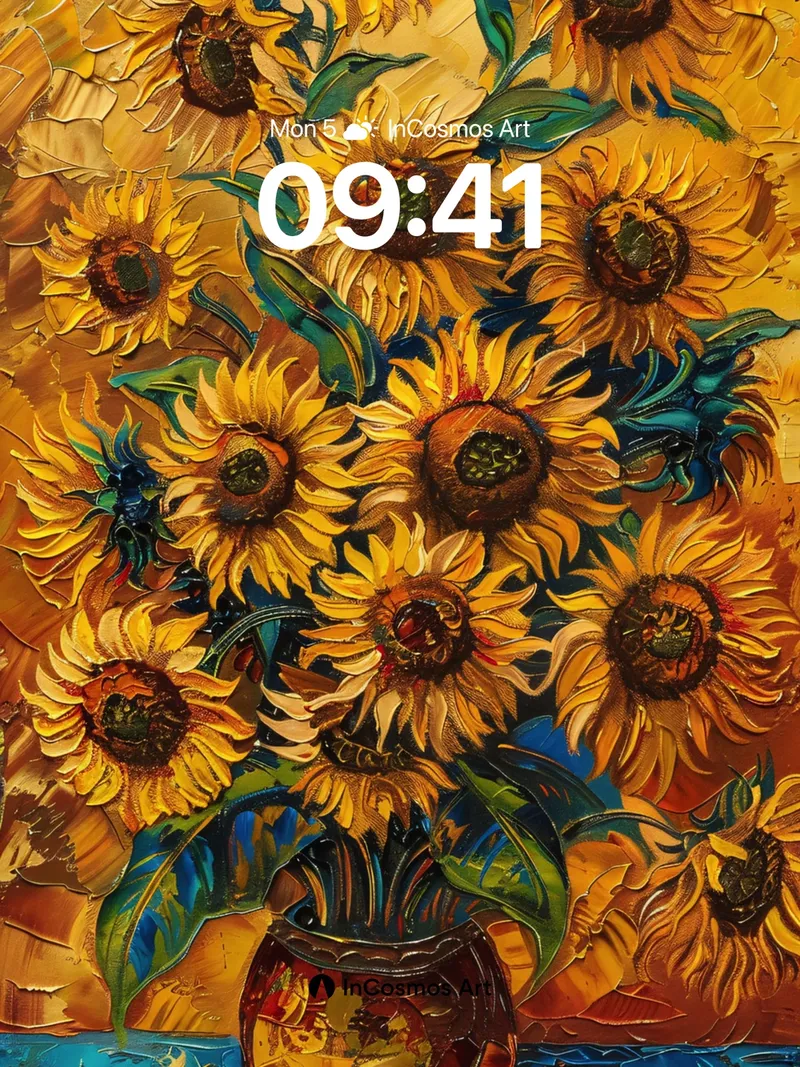 Golden Reverie Sunflower Wallpaper with Textured Brushwork