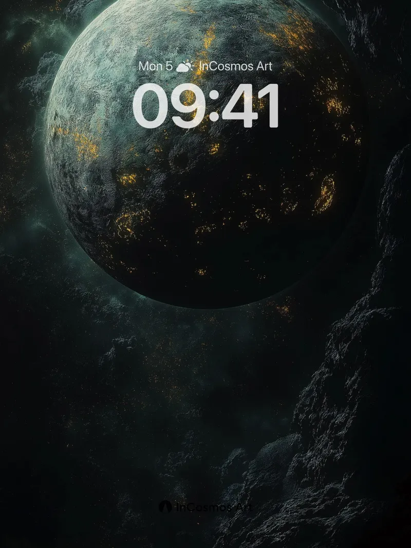 Cosmic Ember Wallpaper with Floating Rock Fragments