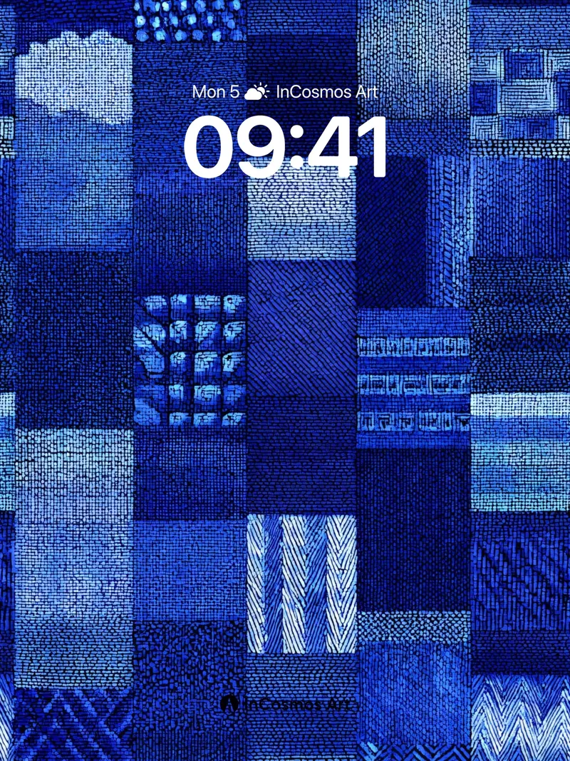 Indigo Tapestry Wallpaper with Patchwork Weave