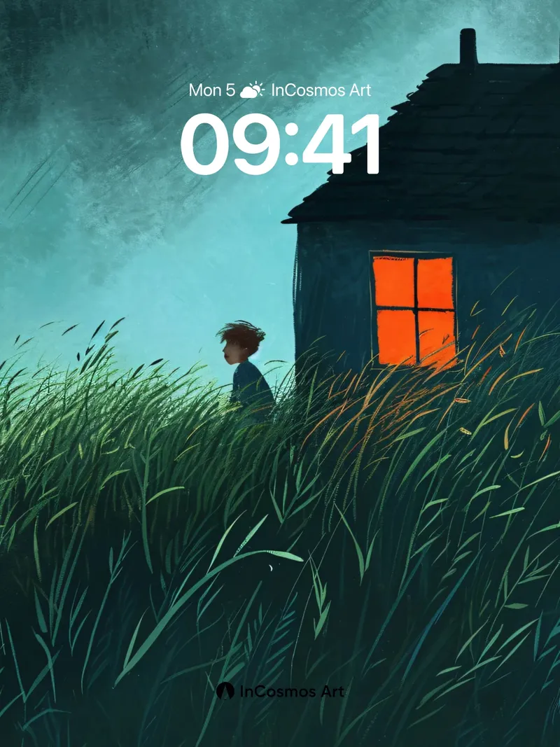 Whispering Grass Wallpaper with Orange Window Light