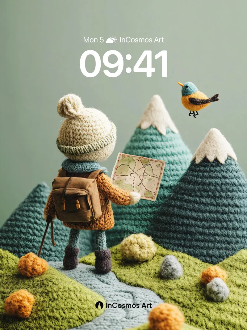 Knitted Adventure Wallpaper with Flying Bird