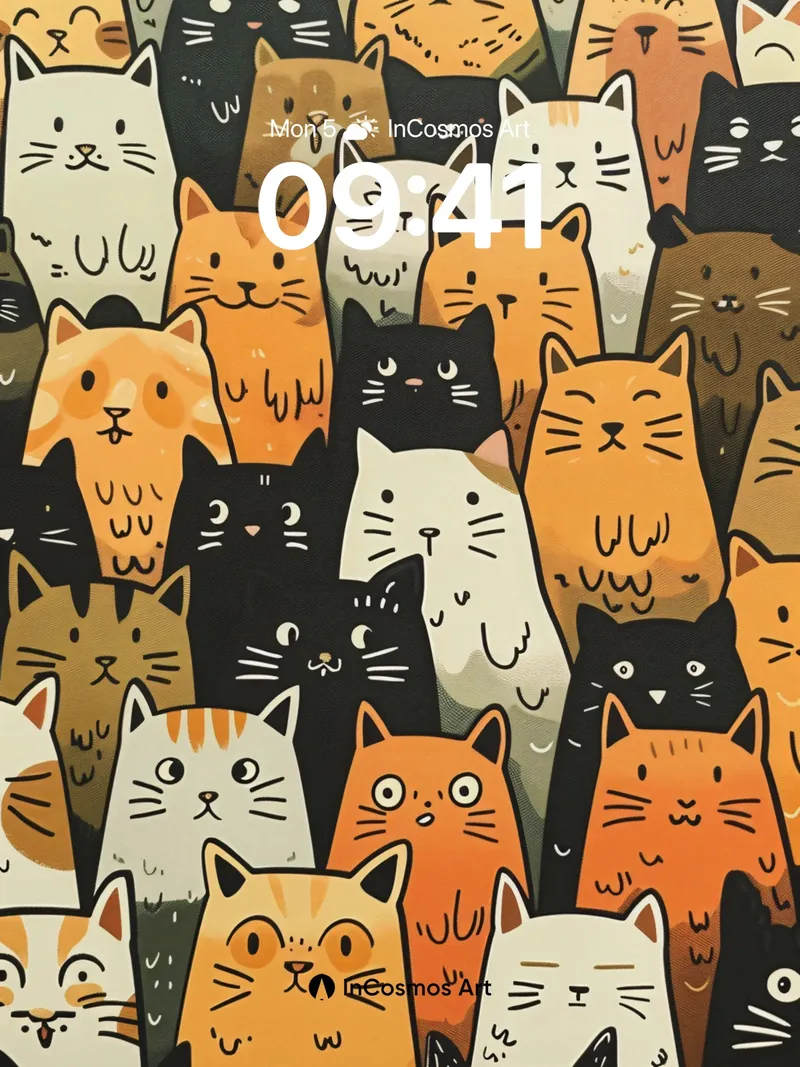 Whimsical Feline Crowd Wallpaper with Playful Expressions
