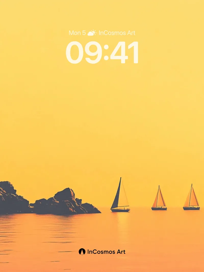 Golden Hush Wallpaper with Silent Sailboats