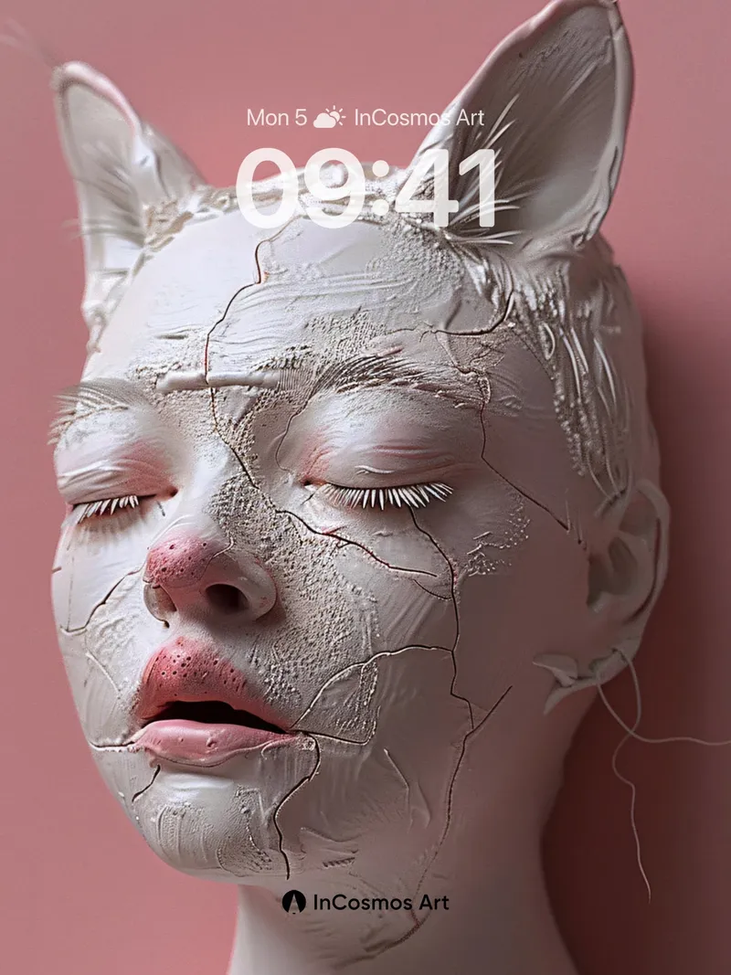 Cracked Porcelain Cat-Eared Wallpaper with Soft Light