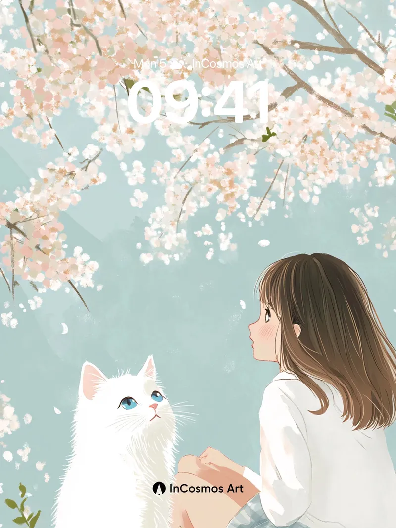 Serenity Bloom Wallpaper with Cherry Petal Drift