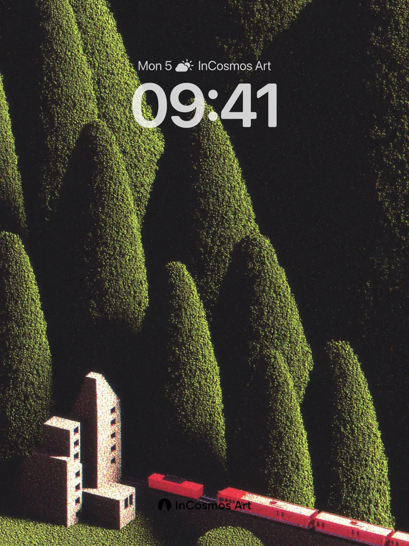 Whispering Green Wallpaper with Miniature Train Bridge