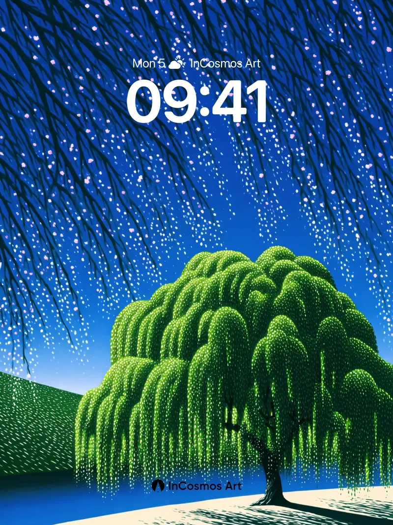 Celestial Weeping Wallpaper with Starlit Canopy