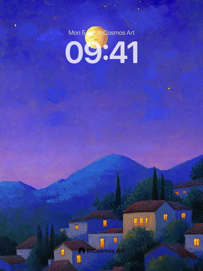 Lunar Hush Wallpaper with Village Glow