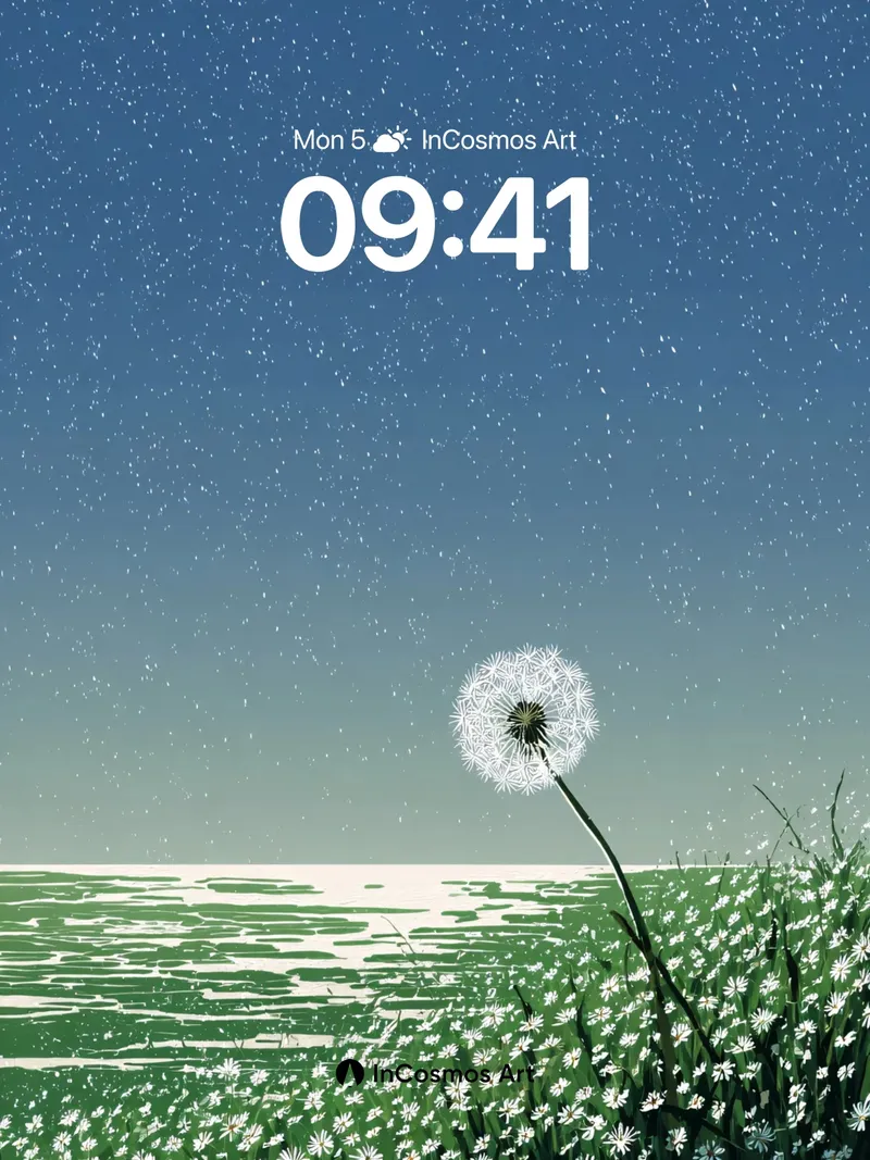 Serenity Dandelion Wallpaper with Starlit Sky