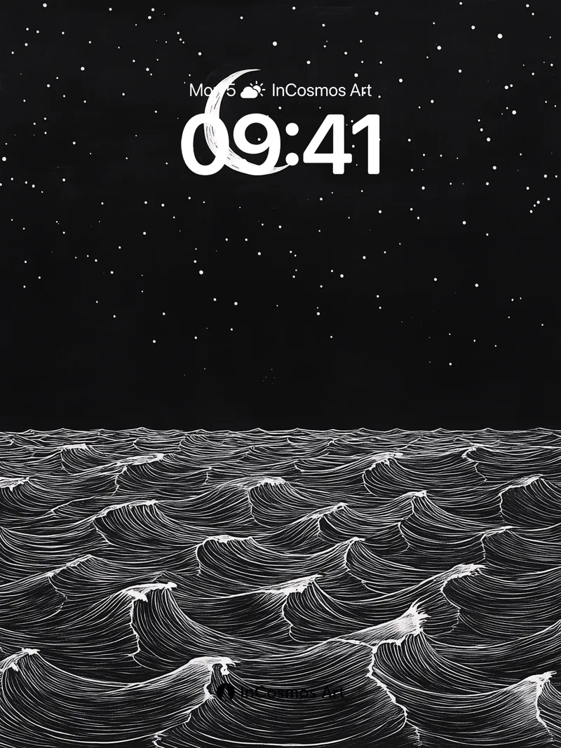 Moonlit Surge Wallpaper with Star-Stitched Sky