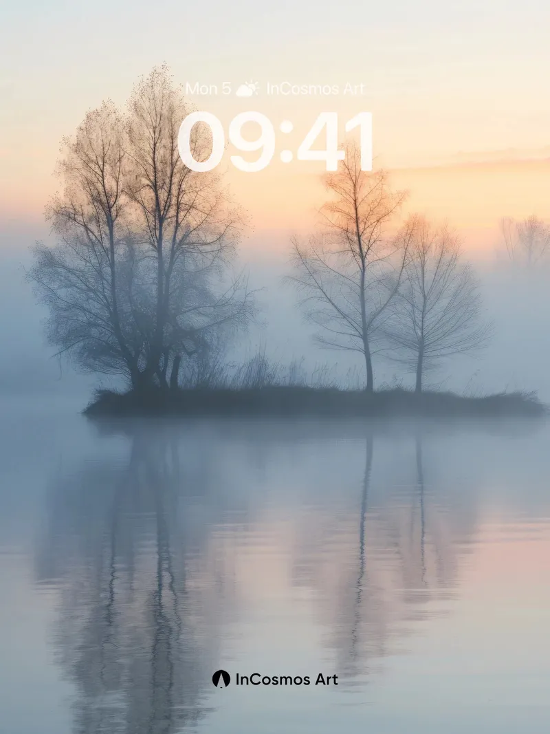 Serenity Mirage Wallpaper with Mist-Whispered Trees