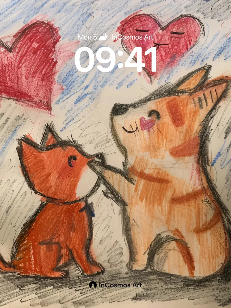Whispering Hearts Wallpaper with Furry Embrace