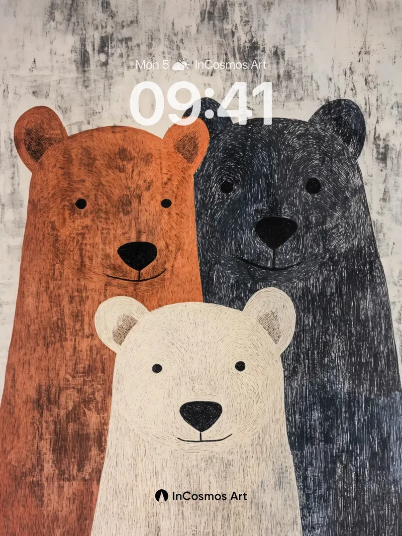 Whispering Bear Trio Wallpaper with Textured Hues