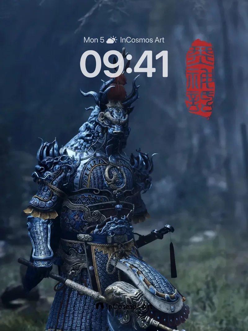 Shadowed Warrior Wallpaper with Crimson Seal