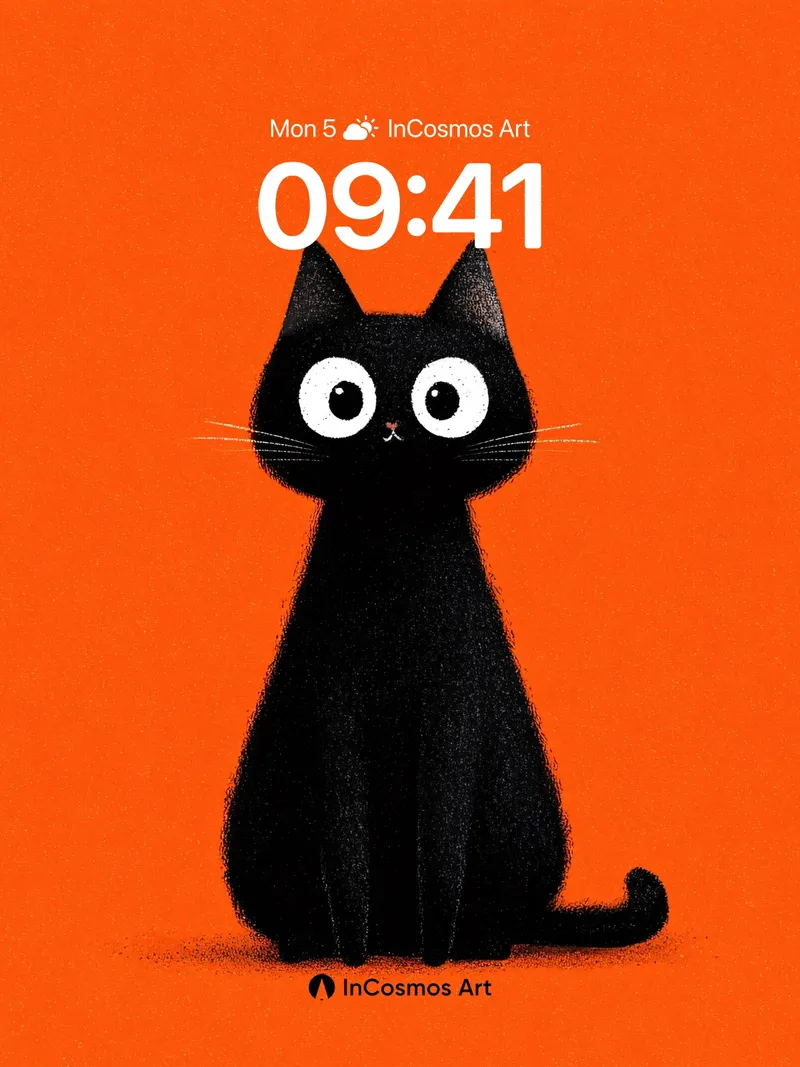 Calm Black Cat Wallpaper with Orange Hush