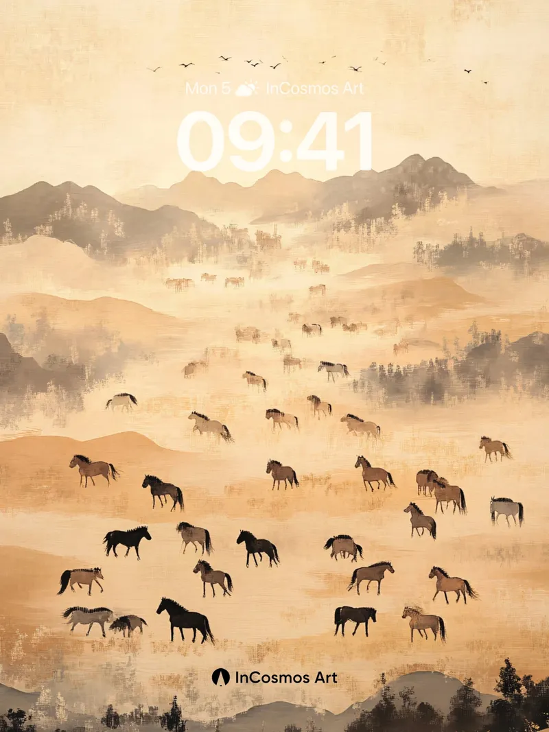 Golden Mirage Wallpaper with Whispering Horses