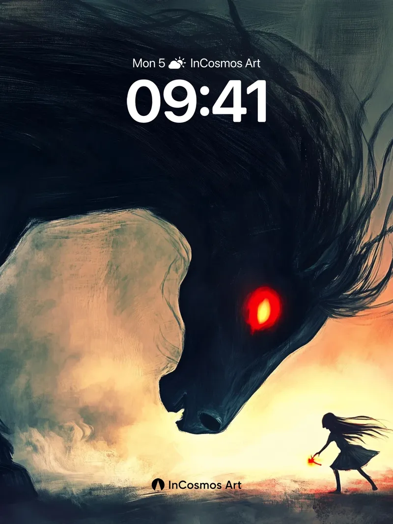 Whispering Shadow Wallpaper with Fiery Gaze