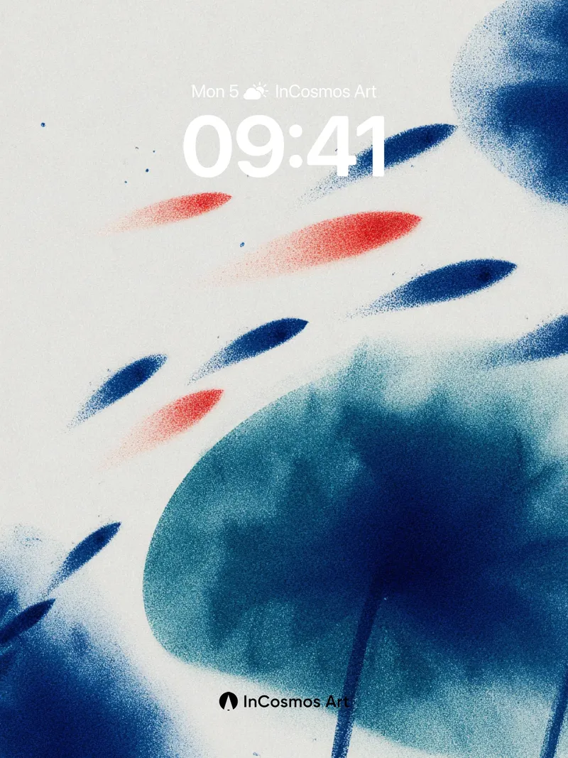 Serene Ink Flow Wallpaper with Floating Fish