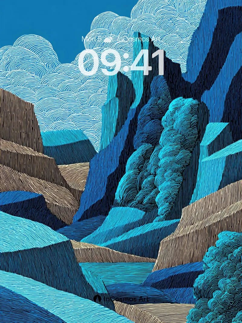 Cobalt Canyon Wallpaper with Hokusai Waves