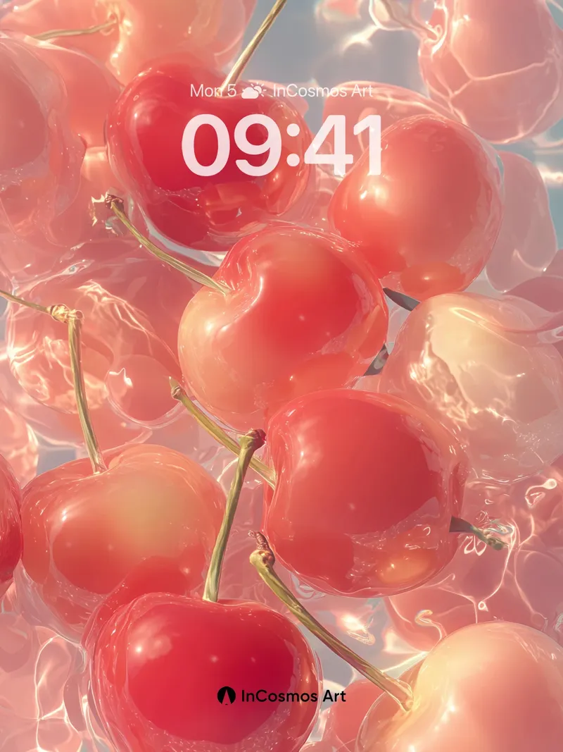 Liquid Cherry Wallpaper with Sunlit Refractions