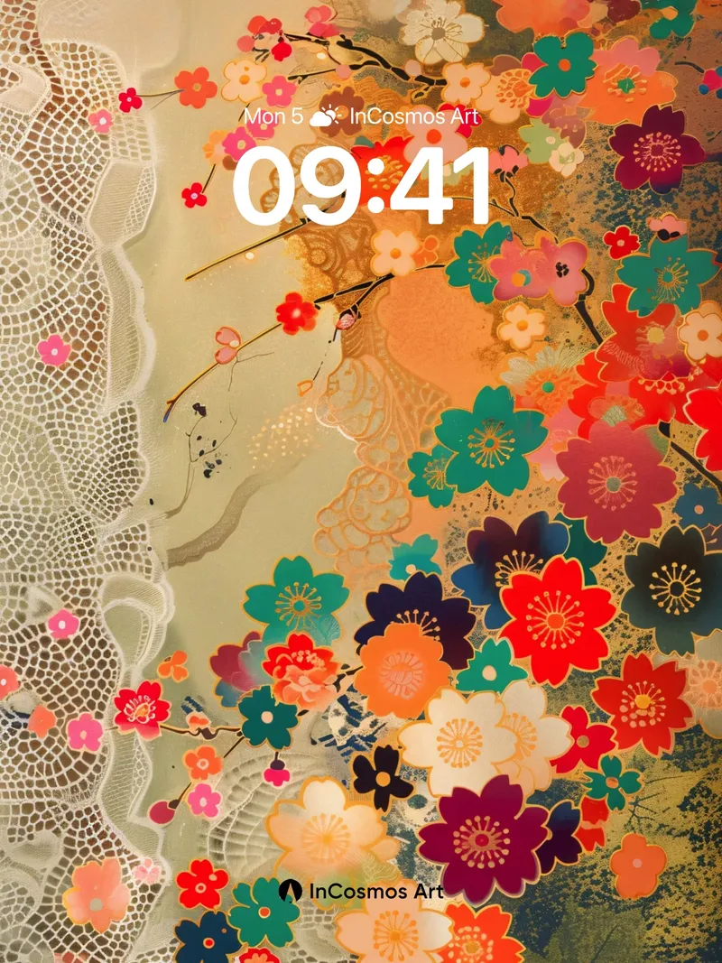 Lace Bloom Wallpaper with Inked Petals