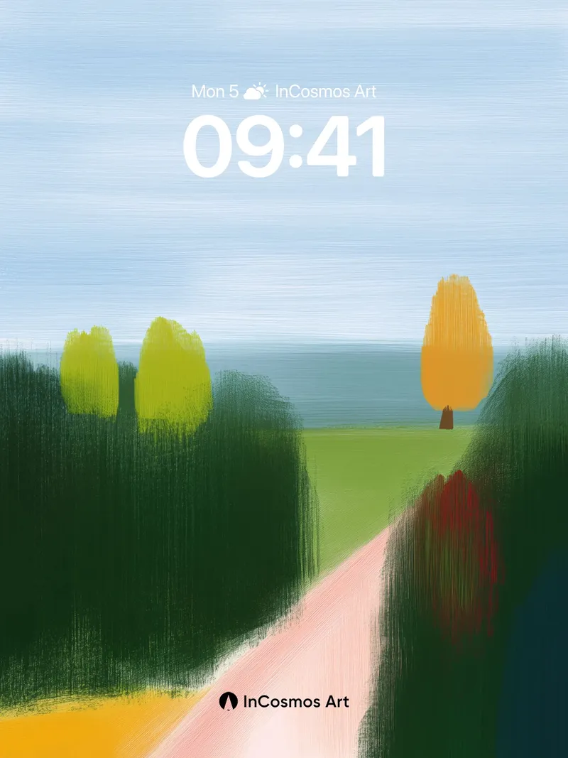 Serene Pathway Wallpaper with Golden Tree Echo